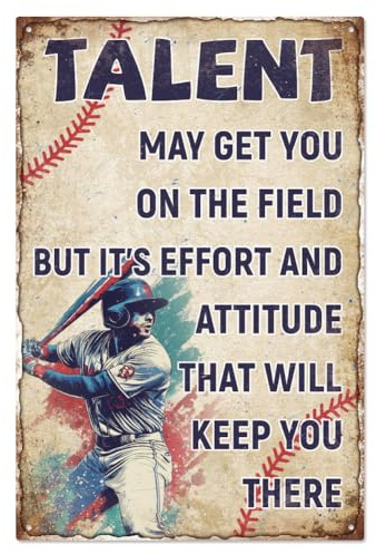 WADORN Cartello In Metallo Vintage con Giocatore di Baseball, 20x30cm Divertente Retro Bassball Club Targa In Latta Baseball Citazione Motivazionale Poster Da Parete Targa per Baseball Regali
