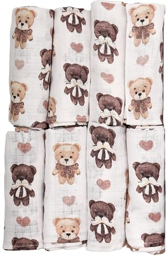 FENSILO Pañuelo de muselina para bebé, 8 unidades, 80 x 70 cm, de algodón, para recién nacidos, sin sustancias nocivas, fabricado en la UE, paños para eructos para bebés y niñas, 33