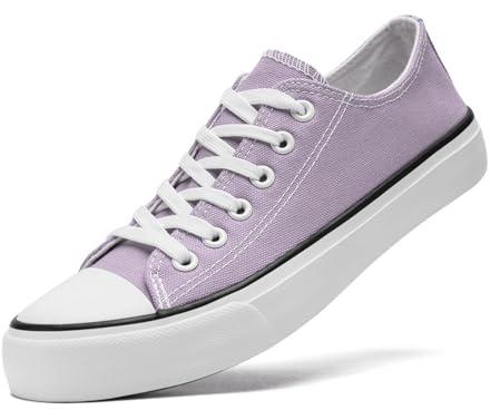 sharllen Canvas Shoes Women Ladies Low Top Sneakers Classic Lace Up Trainers for Men Women Canvas Plimsolls Pumps Casual Tennis Shoes(Purple 260)