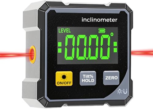 Digital Angle Finder with Laser,Digital Spirit Level with LCD Display,4-Side Strong Magnetic Angle Gauge IP54 Waterproof Inclinometer Level, Woodworking Measuring Tool Level Box for Hanging