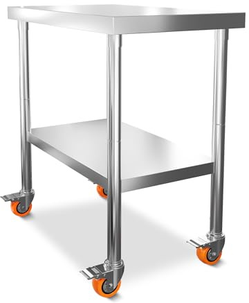 Froadp Arbetsbord rostfritt stål kök 85 x 76 x 46 cm multifunktionellt rostfritt stål bord med hjul och förvaringsyta köksbord för livsmedelsberedning köksbord gastronomibord grillbord – M