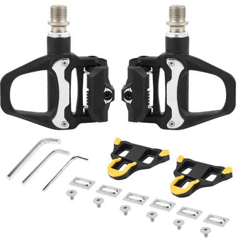 Pedales de clic para bicicleta de carretera y MTB – Carcasa compuesta de nailon con eje de acero al cromolio – Compatible con SPD SL System – Incluye Cleats & Juego de herramientas