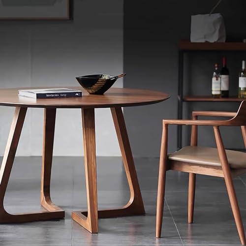Tavolo da pranzo rotondo in legno massello moderno di metà secolo, design rustico con piedistallo per piccoli spazi, 2-4 posti, ideale per cucina e sala da pranzo