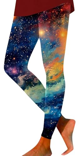 Galaxy Leggings da donna con stampa 3D, pantaloni da jegging, a vita alta, elastici, per yoga, per pianeti colorati, elasticizzati, slim fit, pantaloni da corsa, alla moda, per Carnevale, per fitness