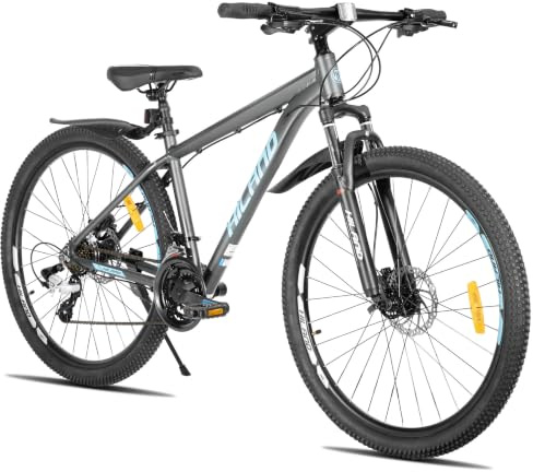 HILAND Bedrock Mountain Bike, 24 Speed Aluminium Frame MTB, Hydraulic Disc Brakes, Adult Unisex Off-Road Bicycle with Lightweight Alloy Frame, Mountain Bike for Men Women, Gray Blue