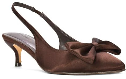 Women's Birdal Court Shoes Ladies Brown Satin Low Kitten Heel Point Toe Slingback Pump Size 5