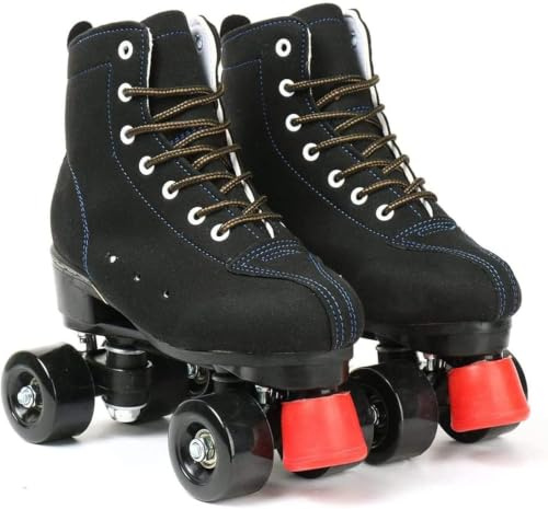 Patins à roulettes pour Femmes Et Hommes, Chaussures Montantes en Cuir De Vache, Patins à roulettes Classiques à Double Rangée, Patins à Quatre Roues., A, 36