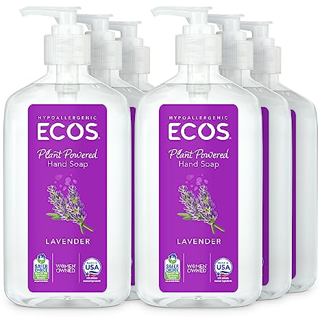 ECOS Hypoallergenic Hand Soap - All Natural pH-Balanced Handwash Soap with Vitamin E - Safe for Sensitive Skin - Lavender - 17 Oz Bottle (6 pack)
