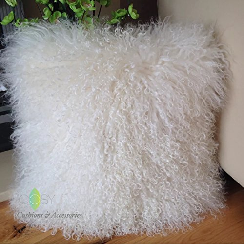 Genuine Mongolian Sheepskin Lamb Wool Fur Cushion Cover Pillow 45x45cm - Pure White