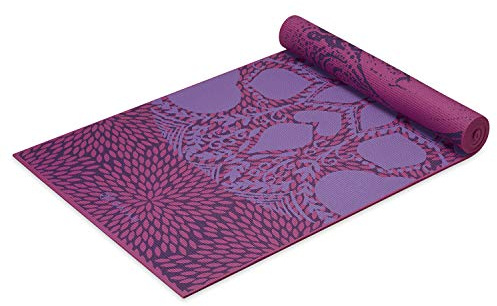 Gaiam Yoga Mat Premium Print Reversible Extra Thick Non-Slip Exercise Fitness Mat for All Types of Yoga, Pilates and Floor Training, Purple Aurora 6mm