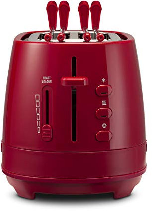 De'Longhi CTLAP2203.R Tostapane con Pinze, Controllo Progressivo del Grado di Tostatura, Indicatori Luminosi, Cassetto Raccoglibriciole, Piedini Antiscivolo, Potenza 550 Watt, Plastica, Rosso