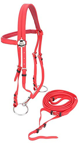 Pssopp Bridon Cheval, avec Harnais De Bride Rouge Réglable en PVC Tresses De Cheval De Mors Creux en Acier Inoxydable Amovible