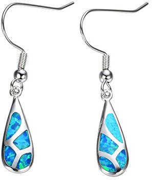 Opal Ohrringe 925 Sterling Silber Blau/Weiß Opal Tropfenform Ohrstecker Vergoldet Weißgold Hypoallergen Frauen Geburtstagsschmuck Geschenk Gr. One size, blau