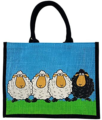 Box Shaped Eco Friendly Jute Shopping Bag with Gusset (Sheep)