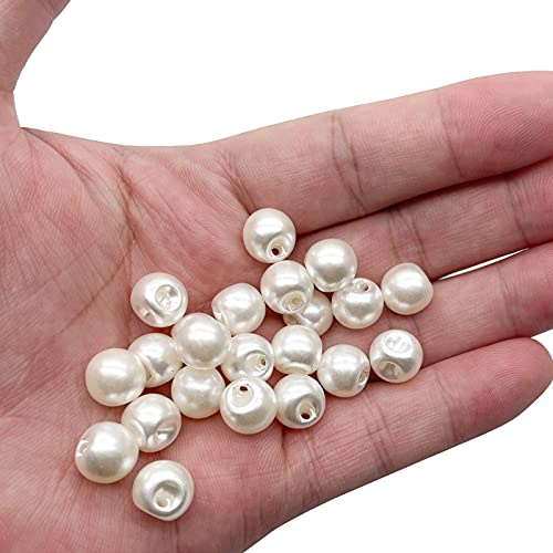 Beige Pearl Buttons 10mm Round Sewing Resin Pearl Buttons with Hole Apply for DIY Craft Sewing Shirt Skirt Dress and Wedding Gown(50Pcs)