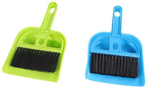 Mini-Kehrschaufel-Set, tragbare Kunststoffbürste, Reinigungs-Kehrschaufel für die Käfigreinigung von Tieren, Meerschweinchen, Kaninchen, Hamstern, Reptilien (Blau+Grün)