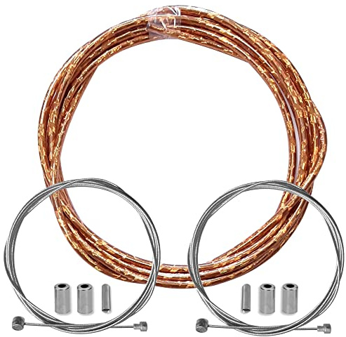 cyclingcolors Cykelbromskabel, med kabeländkåpa fram bak, kompatibel med Shimano Sram cykel stadsväg mountainbike insats prestanda kabel (laserguld)