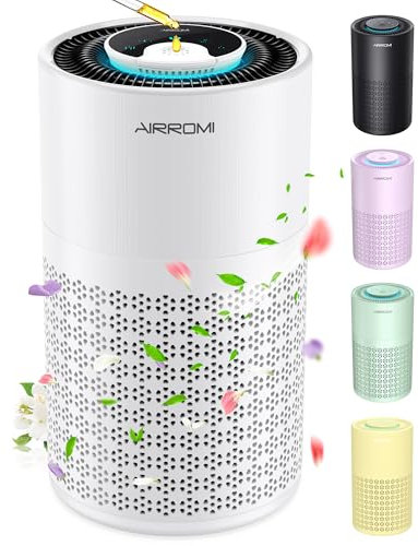 AIRROMI Air Purifier for Bedroom with HEPA 3-in-1 Filter, Pet Air Purifier for Home Cat Pee Smell, Covers Upto 990 Ft², Quiet 360° intake Air Cleaner for pet hair,allergies,Dust,Smoke A2001 White