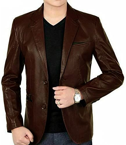 LP-FACON Giacca da uomo in vera pelle marrone giacca sportiva in vera pelle di agnello - Giacca in pelle da uomo, Marrone scuro, L