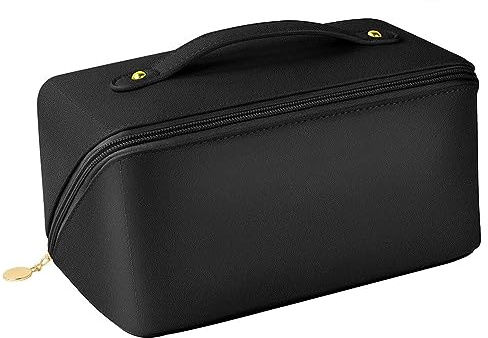LATRAT Grande Trousse de Maquillage, Trousse à Maquillage Voyage avec Poignée, Imperméable PU Trousse Maquillage, pour Femme Cosmétique Organiseur,Noir