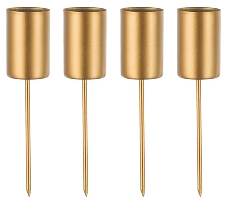 Sziqiqi Adventskranz Stabkerzenhalter 4er Set, Metall Kerzenhalter Kerzenständer für Stabkerzen, Stabkerzenhalter zum Stecken Kerzenleuchter für Advent Weihnachten DIY Dekoration Kreative, Gold