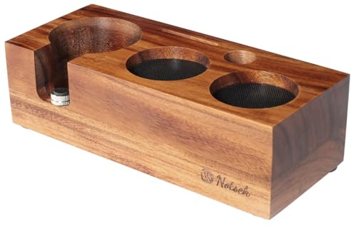NOTSEK Tamperstation 58 mm, Tamperstation trä för skärmhållare tillbehör 58 mm, valnöt Tamper Station Tamping Station för espresso kaffebryggare baristatillbehör