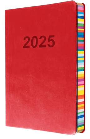 Collins Edge regnbåge 2025 dagbok – A5 dag till sidplanerare (med möten) – röd – (ED151.U15-25) – daglig planerare med mjuka beröringsskydd och färgade sidkanter
