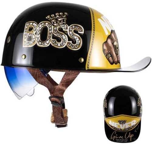 Retro motorcykelhjälm halvskalshjälm med ECE-godkännande baseballkeps hjälm jethjälm tysk stil dödskalle keps hjälm motorcykel cruiser skoter cool hjälm för män och kvinnor, 53–64 cm