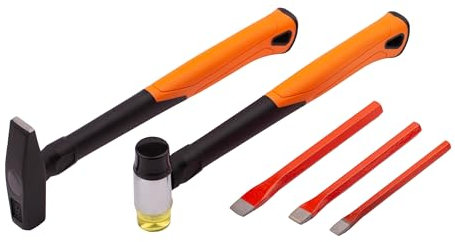 MIVOS Marteaux et burins - Set - 5 pièces - Marteau de serrurier 300g - Marteau à tôle en fibre de verre - Burin 10mm, 13mm, 16mm en acier - pour la serrurerie et la ferblanterie