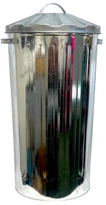 OptiProducts® Metal Bins Small Medium Large Extra Large 15L 50L 60L 90L 110L Litre Metal Galvanised Home Garden Bin Leaves Paper Wood Rubbish Dustbin Made Storage Unit in U. K. (50 Liter)