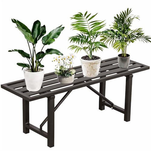 DHYGOTFUR Pflanzenständer Blumenständer Draußen& Innen Aluminium, Blumenbank Pflanzen Blumenregal für Garten, Wohnzimmer, Balkon, Terrasse, Hof, Zimmerecke (Schwarz, DH-039B Height 35CM)