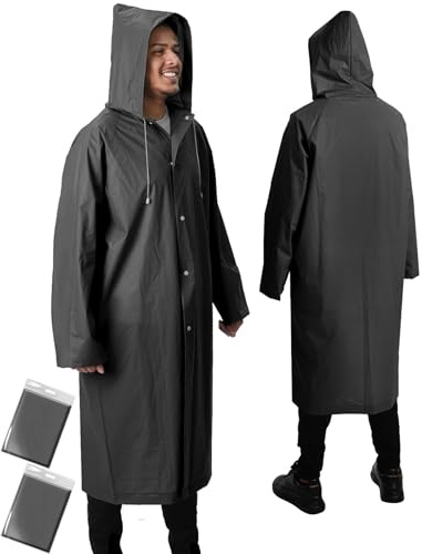 ANYOO Poncho Antipioggia Impermeabile 2 Pezzi Impermeabile Lungo per Uomo e Donna, Leggero Parapioggia con Cappuccio per Festival, Campeggio, Escursioni, Viaggi, Nero, Taglia unica