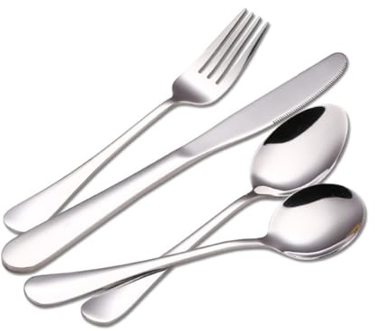 TOPBATHY 4pièces Set De Couverts Acier Inoxydable Avec Cuillère Et Fourchette Ensemble De Couverts Sans Motifs Convient Usage Quotidien