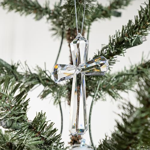 OHYER Croce di cristallo in piedi croce statuetta da tradizionale cristiana decorazione da tavolo trasparente per preghiera della chiesa Per la cappella di casa decorazione chiesa (10 * 6,5 * 1,2cm)