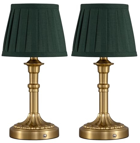 VISDANFO Set di 2 lampade da tavolo senza fili, piccola lampada da tavolo con paralume in tessuto LED con batteria, dimmerabile senza interruzioni touch lampada da comodino per soggiorno, sala da