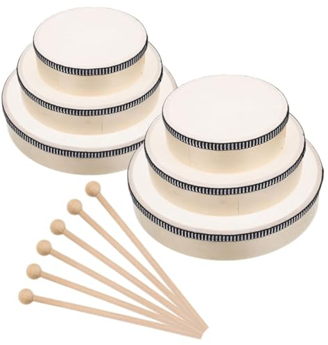 Toyvian Juego de Tambores de Mano Orff de 6 Piezas con Marco de Madera y Metal, Sonido Puro y Ligero para Niños en Fiestas de Cumpleaños y Bodas
