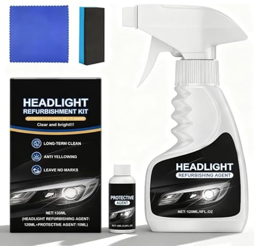 Q4 Headlight Restoration Polish, 2026 New Automotive Headlamp Restoration Fluid Kit, Clear Coating Refurbisher, Lens Cleaner & Polish, Enhanced Hydrophobic Coating Restores Yellowed (1)