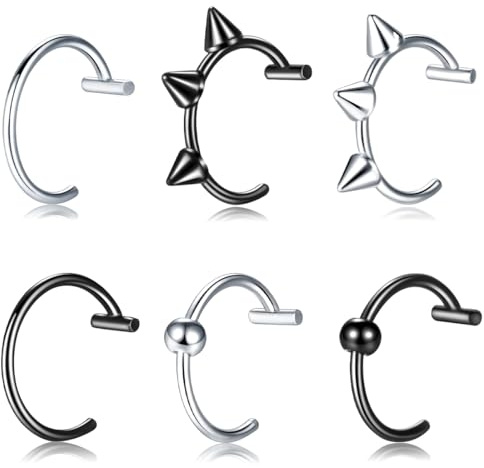 PYEUIFT 6 Piezas Piercing Falso Set Aro Nariz Magnético Piercing Labio Septum Falso Piercing Sin Agujero Imanes Pendientes Falsos Nariz Oreja Labbio Piercings Decorativos Hombre Mujer