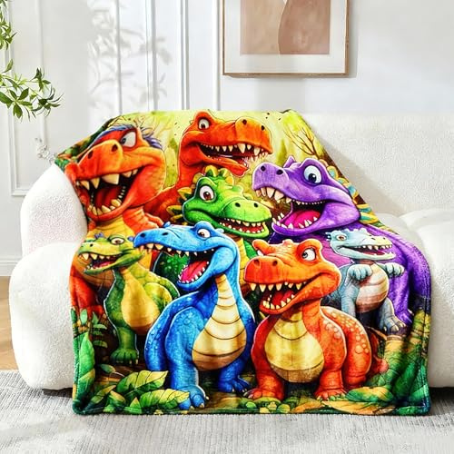 KQDRAVINE Manta Dinosaurio Plaid Infantil 150x130 cm – Manta Polar de Franela Suave con Dibujo de Dinosaurio, Manta niños para sofá Cama habitación Infantil, Plaid Dino Regalo