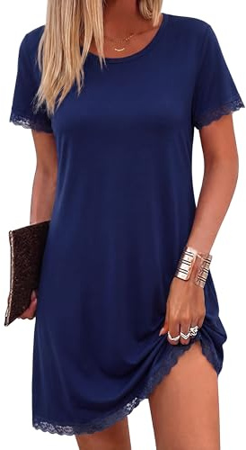 Litherday Nighties for Women Short Sleeve Women's Nightwear Nightdresses with lotus leaf border Soft Ladies Nightshirts Night Gown Sleepwear S-XXL
