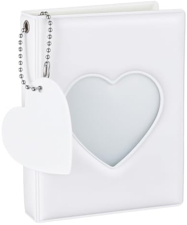 3-Inch White Heart Mini Photocard Binder With 32 Pockets And Pendant