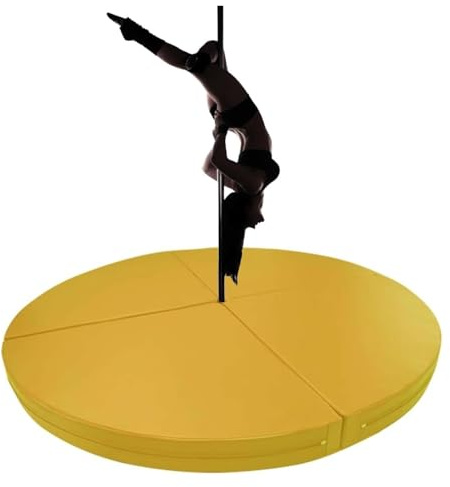 Pole Dance-matta, tjock, rund vikbar, gul, för Striptease bar, fallkudde för hemmagym, 150 cm x 3 cm (59 x 1,2 tum) för maximalt skydd