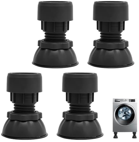 LOMUG Lot de 4 pieds de machine à laver, amortisseurs de vibrations universels pour machines à laver et sèche-linge, anti-vibrations, surélévation de machine à laver, 9,5 à 12,5 cm, coussinets