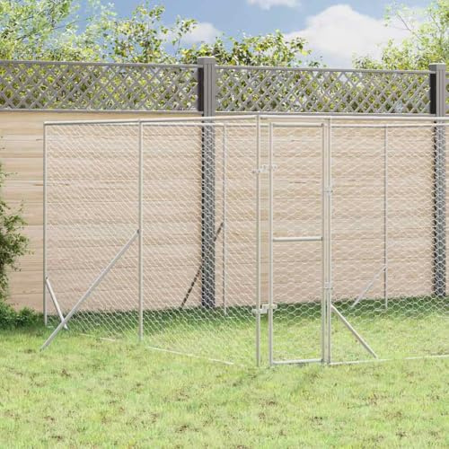 ChicAbode Outdoor-Hundezwinger Silbern 4x4x2 m Verzinkter Stahl Hundehaus Hundehütte Käfig A130