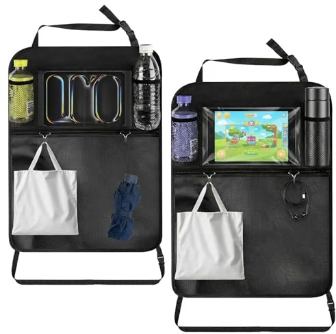 Juego de 2 protectores de respaldo para coche y niños, impermeables, con ganchos adicionales, funda resistente para asientos traseros con bolsillos de red para juguetes y utensilios de viaje, 60 x 42