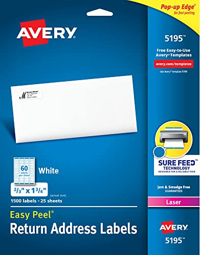 Avery Printable Return Address Labels, Sure Feed Technology, 2/3 x 1-3/4, White, 1,500 Blank Mailing Labels (05195)