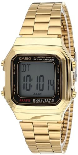 Casio - A178WGA-1A - Vintage - Unisex Watch - Digital Quartz - LCD Dial - Gold Plated Steel Strap, LCD/Gold, Bracelet