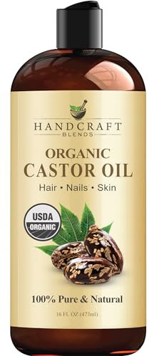 Handcraft Blends Olio di ricino biologico, 473 ml, 100% puro e naturale, olio vettore di alta qualità per la crescita di capelli, ciglia e sopracciglia, capelli e corpo, pressato con espulsore e senza