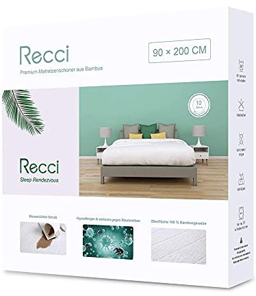 recci bambú Colchón – , Cubrecolchón funda, incontinencia en distintos tamaños, bambú, Blanco, 90 x 200 cm