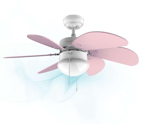 Cecotec Ventilador de techo EnergySilence 3600 Vision Purple. 50 W, Diámetro 92 cm, Lámpara, 3 Velocidades, 6 Aspas reversibles, Función Verano/Invierno, Interruptor de Cadena, Blanco/Lila
